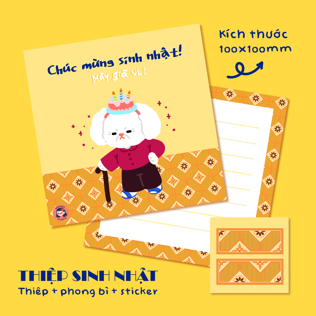 Set thiệp SINH NHẬT + PHONG BÌ THƯ + NHÃN DÁN NIÊM PHONG DỄ THƯƠNG | độc quyền Beedee.Studio |