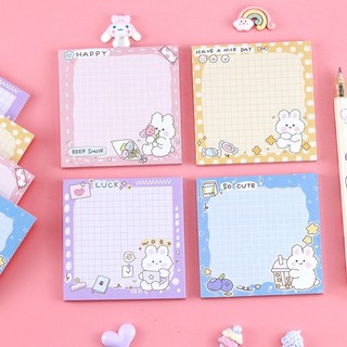 Giấy note hình kẻ caro thỏ trắng dễ thương 50 tờ kích thước 7.5x7.5cm