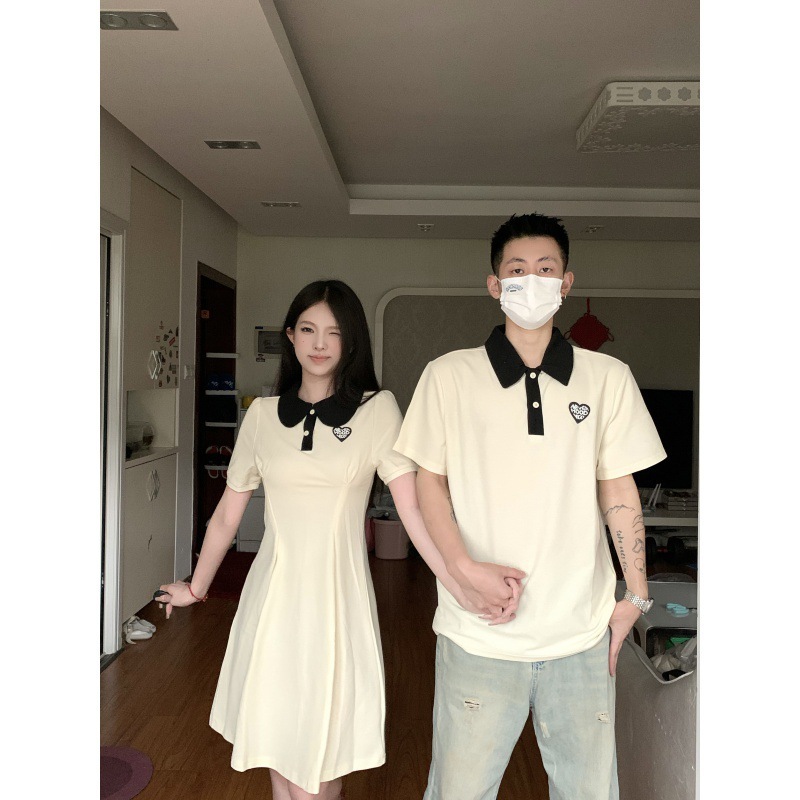 Bộ đồ đôi nam nữ set đồ đôi couple 2LOVE váy chữ A và áo polo nam ngắn tay trẻ trung dễ thương Mã 2L0053