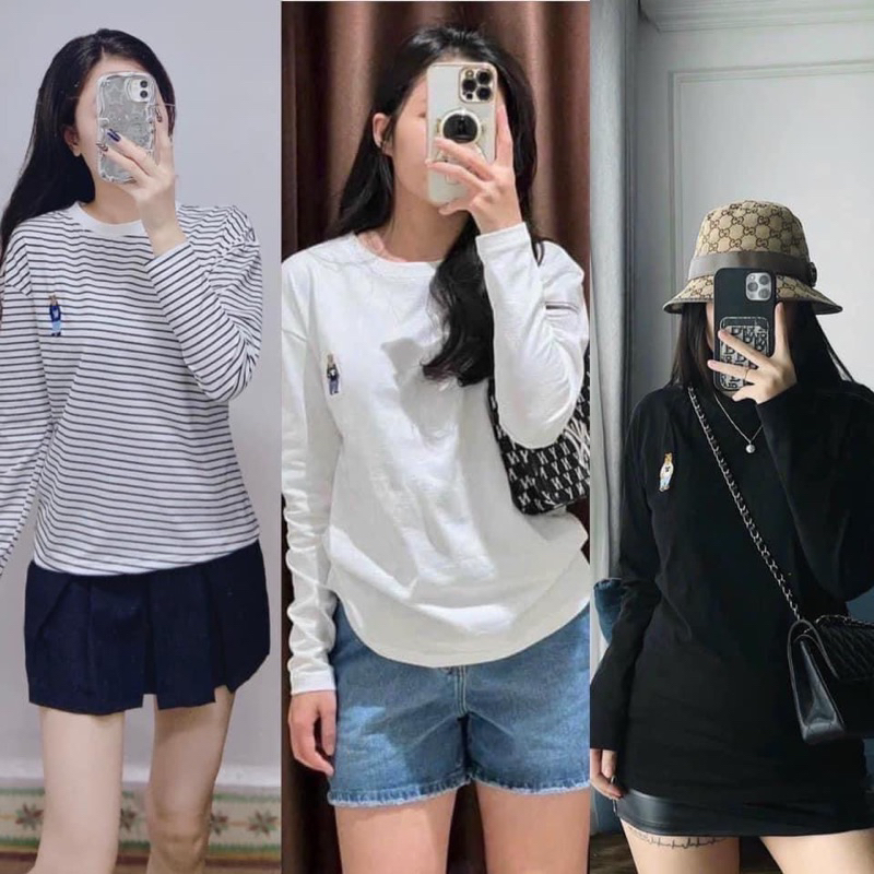 Áo thun tay dài unisex thêu gấu