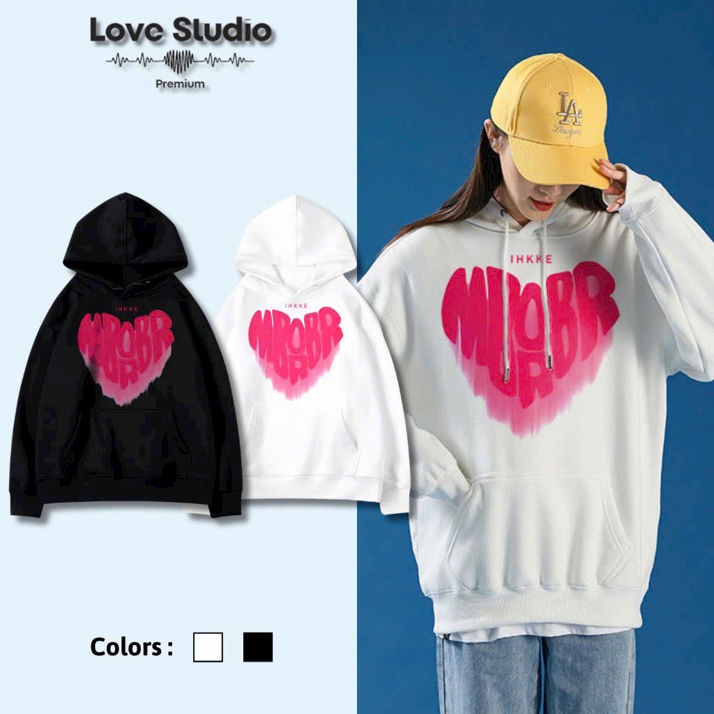 [11.11 Sales Freeship] Áo khoác nỉ ngoại unisex nam nữ, áo khoác hoodie tay phồng có nón in hình trái tim mang cặp đôi