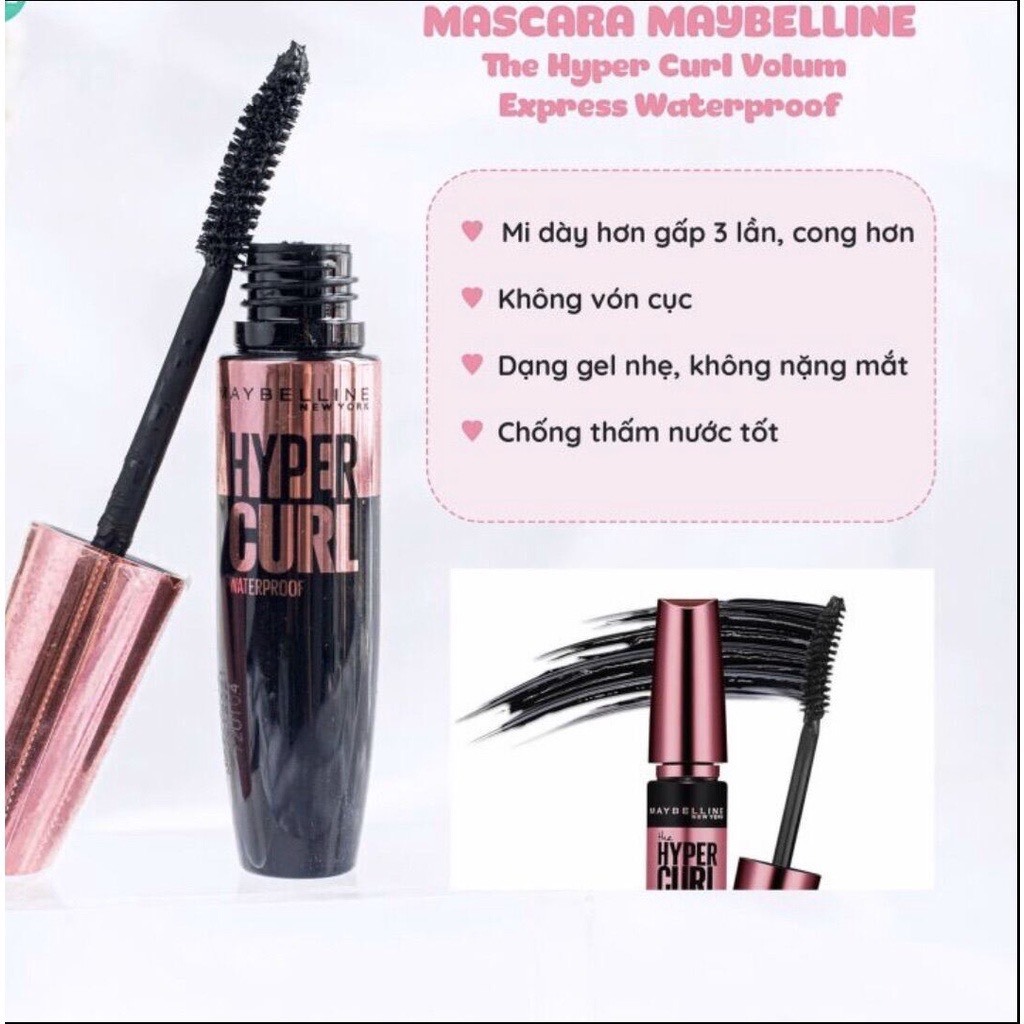 Mascara Dài Mi Cong Mi Maybellline New York Hyper Curl Waterpro0f Không Lem Không Trôi 9.2ml