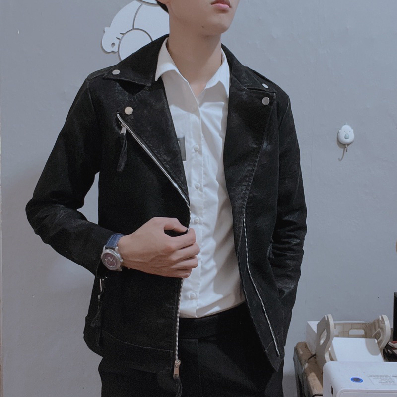 Áo khoác Da Lộn Nam BIKER CỔ CHÉO - Lót GIÓ cực ấm TRend 2023