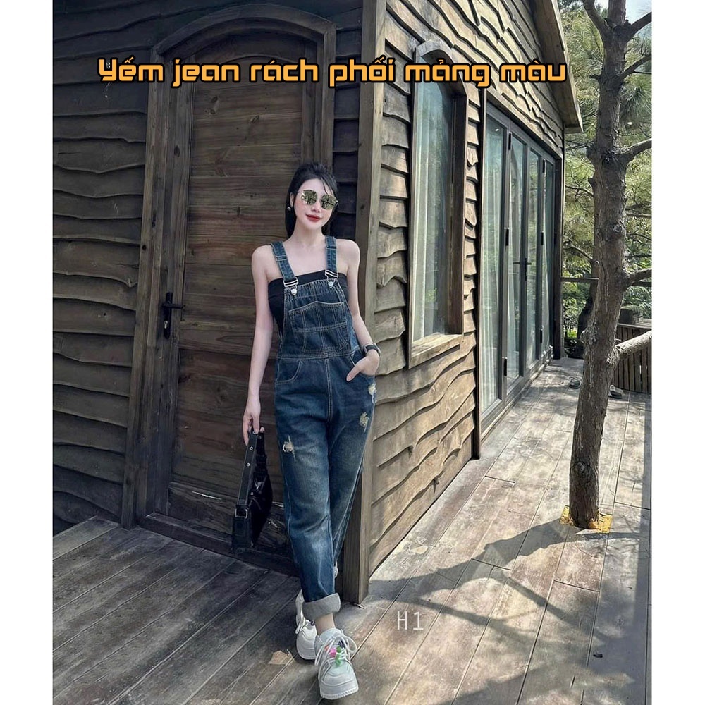 Yếm quần jean dài phối màu thời trang  | A&JEAN STORE