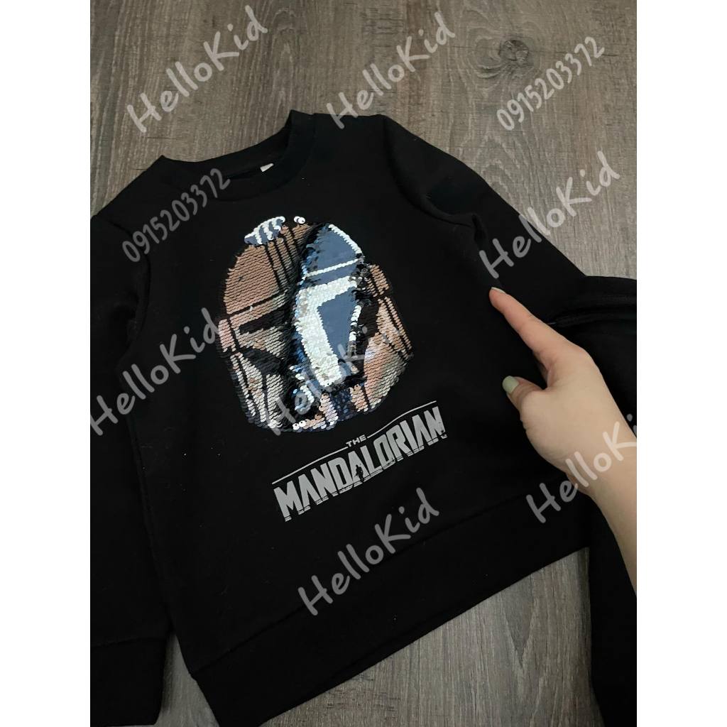 Bộ người sắt sequin đen viền cho bé