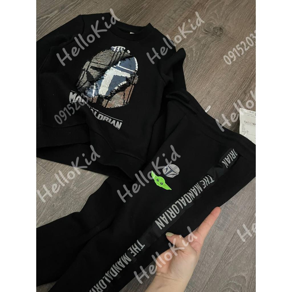 Bộ người sắt sequin đen viền cho bé