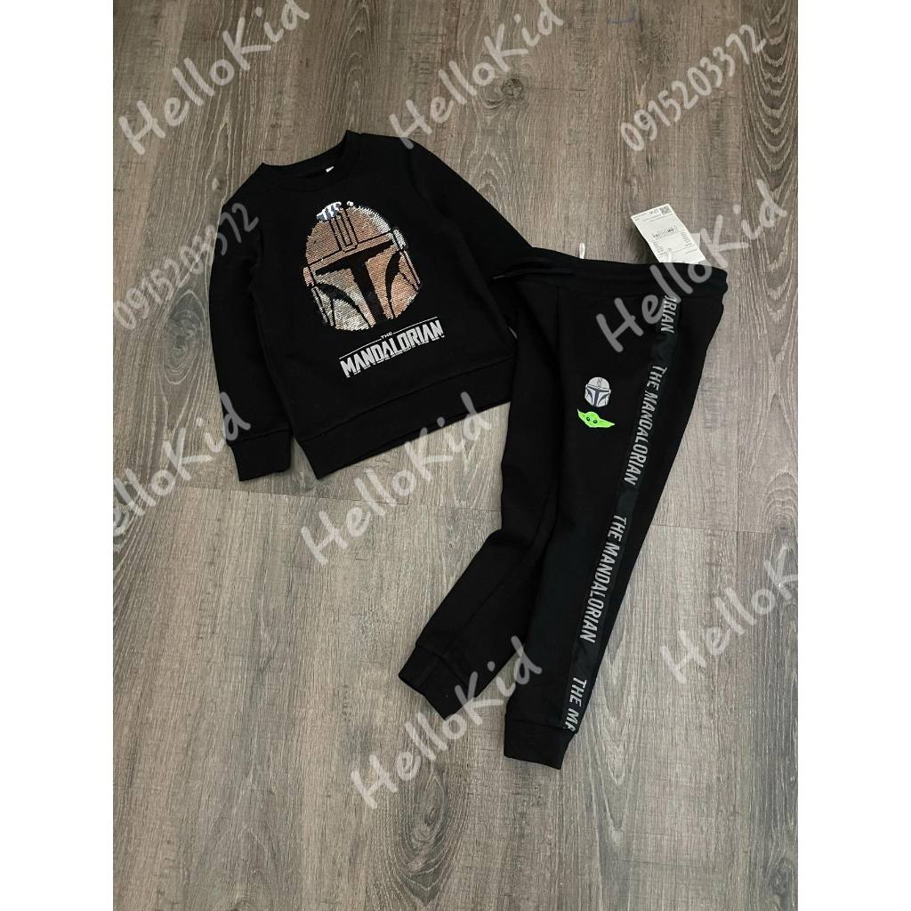 Bộ người sắt sequin đen viền cho bé