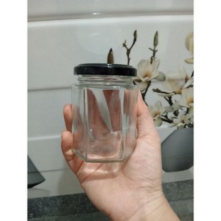 Sỉ - 120 - Hũ Lục Giác 180ml - Thủy tinh nắp thiếc màu Đen , Vàng.