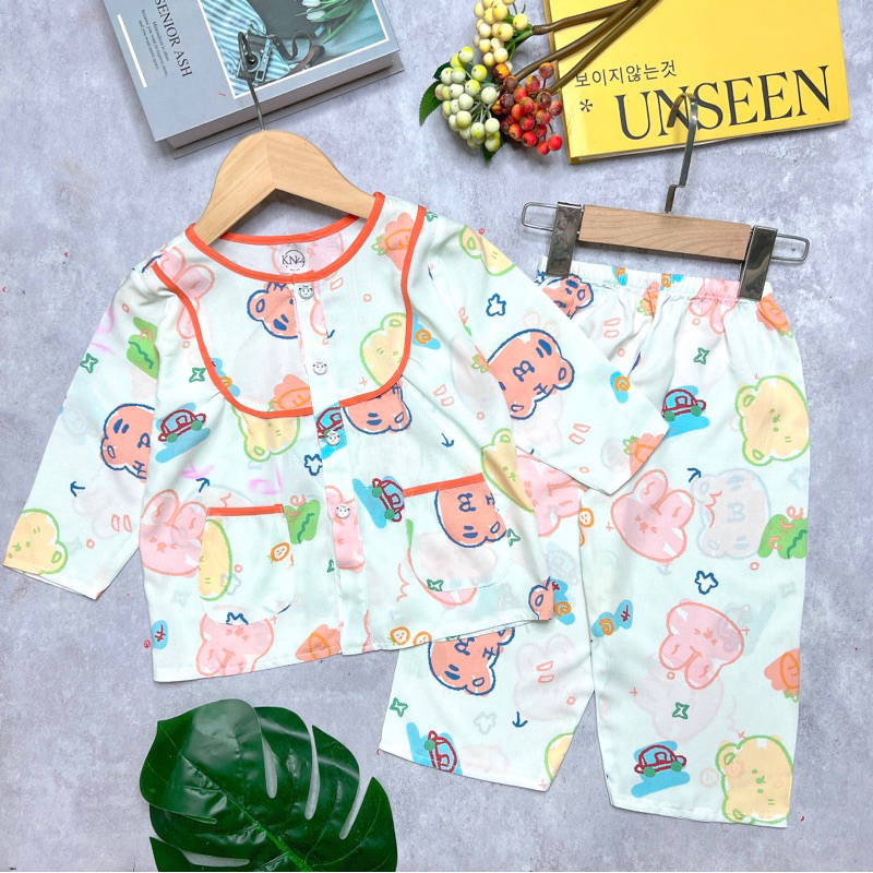 Bộ tole/lanh bé gái tay dài quần dài cài giữa - KN Kids