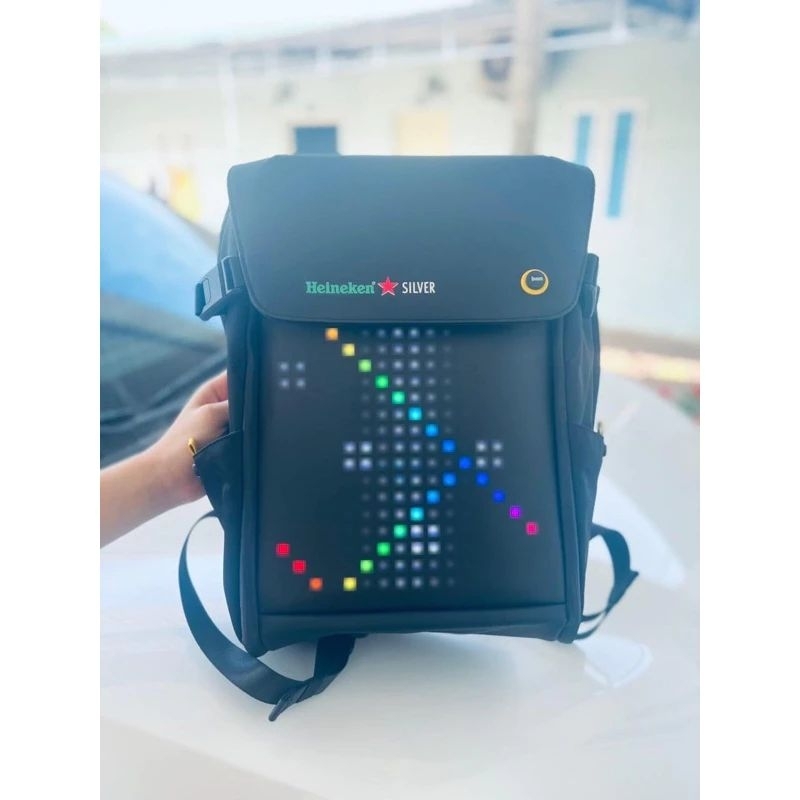 Balo laptop Divoom Pixoo Led Backpack side M logo Heineken