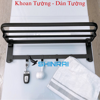 ( Dán Tường - Khoan Tường ) Giá Treo Khăn Tắm , Giàn Khăn Vắt , Treo Quần Áo INOX SUS304 Đen Titanium Siêu Dày SHINRAI