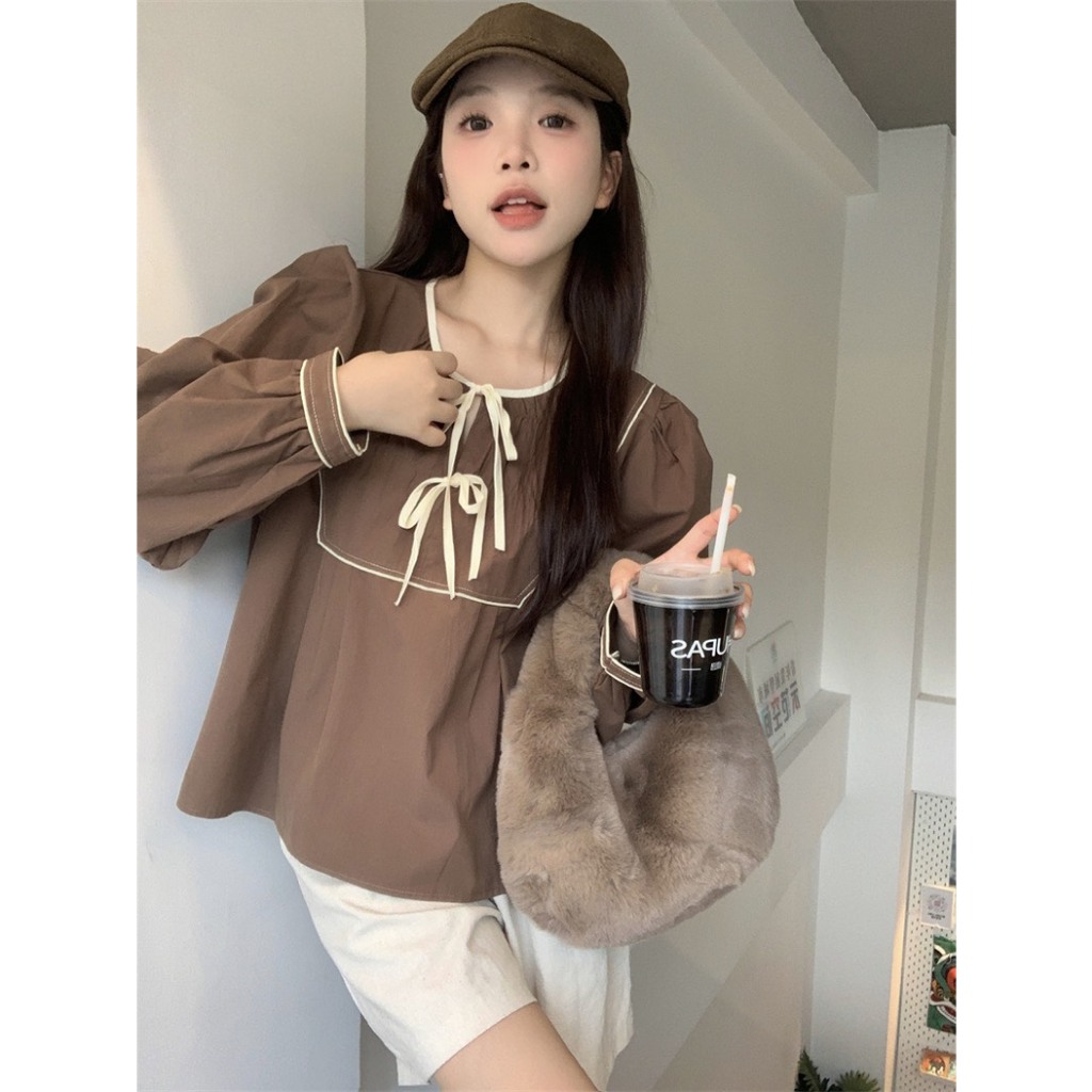 Áo sơ mi nữ babydoll, áo sơ mi tay phồng nơ cổ tiểu thư phong cách hàn quốc Cimie Closet