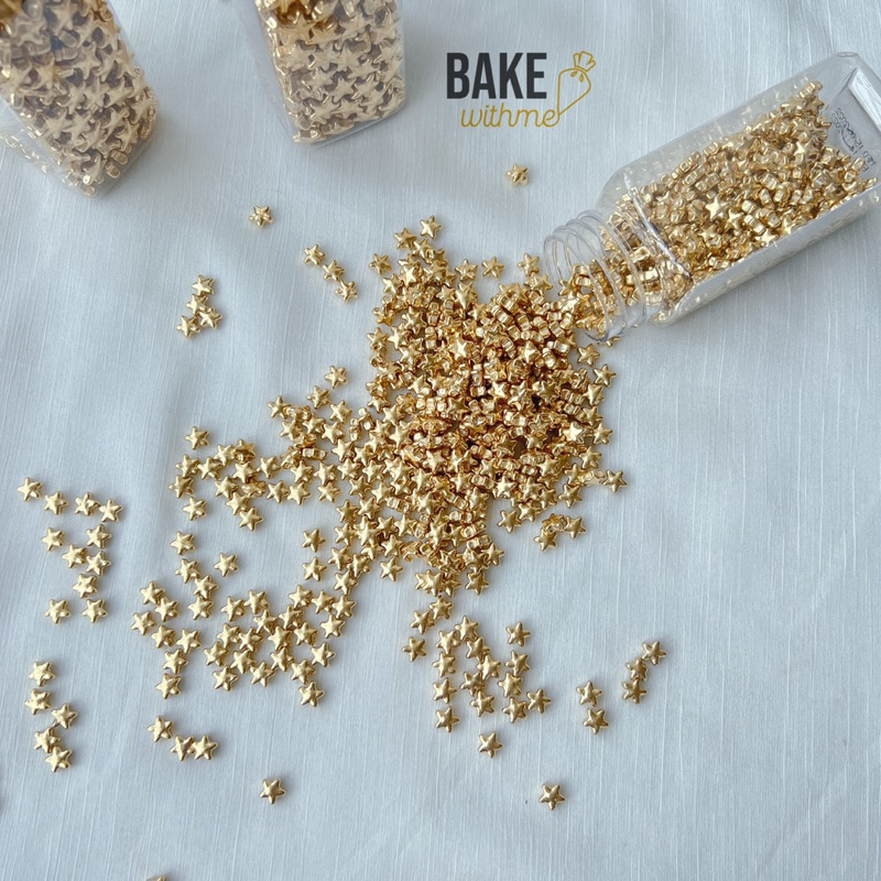 Kẹo trang trí, cốm trang trí, kẹo bông đường, kẹo bi đường hình ngôi sao vàng để trang trí bánh sinh nhật, bánh kem