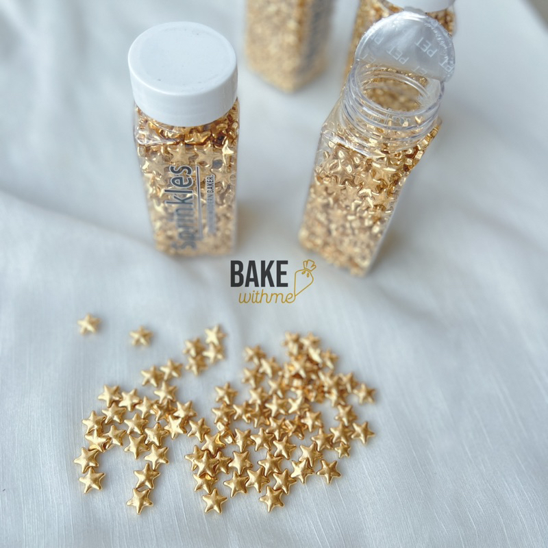 Kẹo trang trí, cốm trang trí, kẹo bông đường, kẹo bi đường hình ngôi sao vàng để trang trí bánh sinh nhật, bánh kem