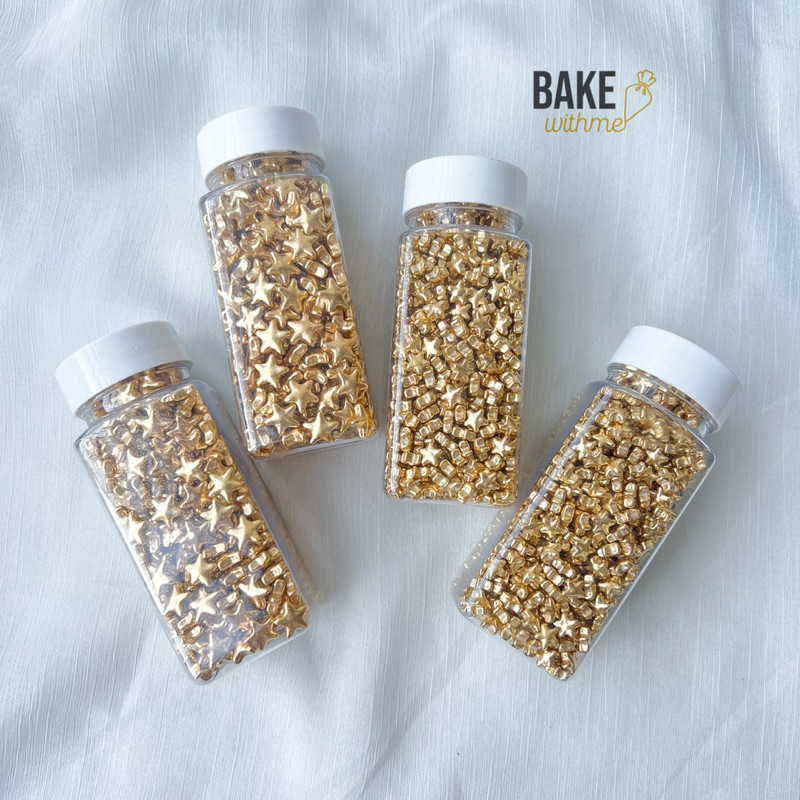 Kẹo trang trí, cốm trang trí, kẹo bông đường, kẹo bi đường hình ngôi sao vàng để trang trí bánh sinh nhật, bánh kem