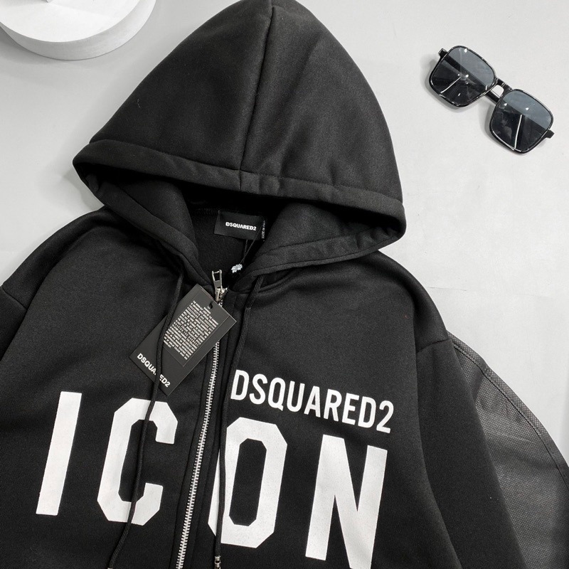 Áo DSQ Hoodie Khóa Thời Trang Nam Siêu Cấp Màu Đen Chất Nỉ Tàu 280