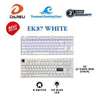 Bàn phím cơ DareU EK87 v2 White/ DareU EK87 White/ Màu trắng/ Led xanh/ Ice-Blue Led