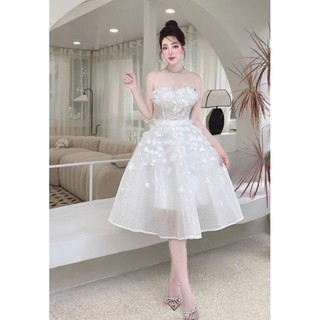 ĐẦM KIM TUYẾN LẤP LÁNH ĐÍNH HOA LÔNG VŨ ( được kiểm tra hàng)