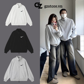 Áo hoodie zip nỉ NIKe thêu cổ đứng chất nỉ bông cao cấp form basic nam nữ unisex áo khoác hoodie nike chính hãng