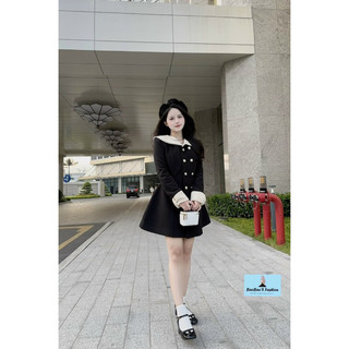 Đầm dạ ép phối trắng tiểu thư