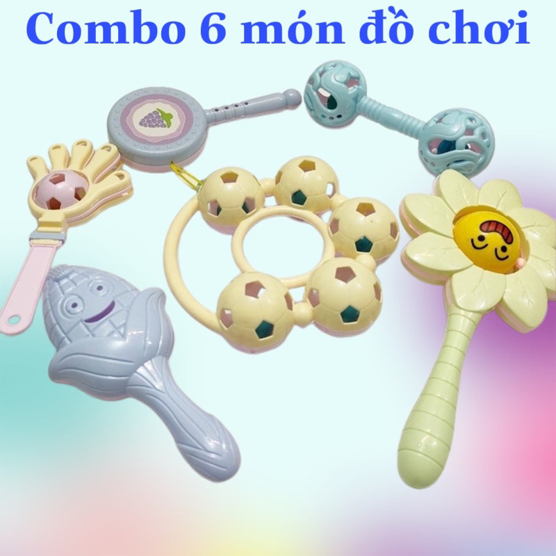 Bộ đồ chơi xúc xắc lục lạc 6 món phát tiếng kêu vui nhộn kích thích vận động và giác quan của bé