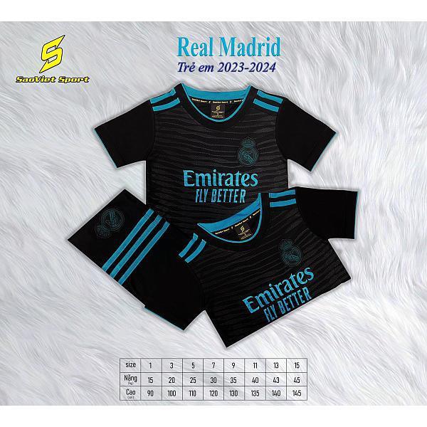 Áo bóng đá Real đen giải 2023-2024 - bộ thể thao vải thun lạnh