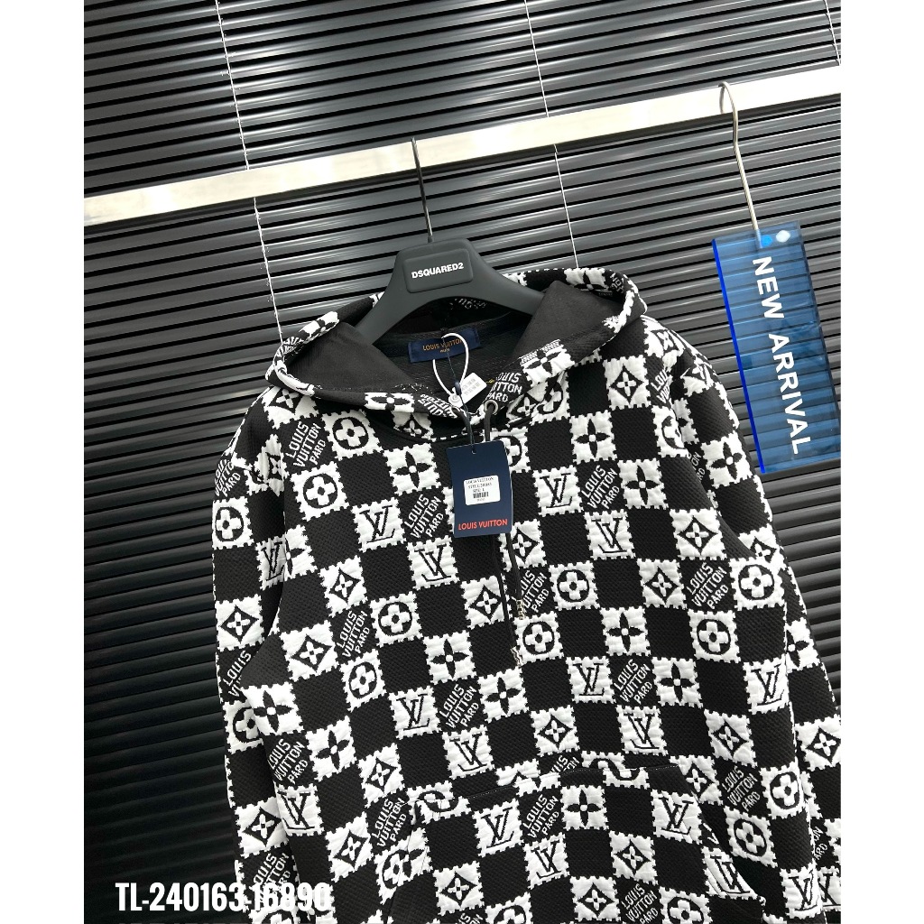 🔥Hot🔥Áo hoodie LV họa tiết caro thiết kế hot trend Nam Nữ Thu Đông 2023