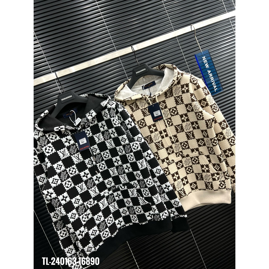 🔥Hot🔥Áo hoodie LV họa tiết caro thiết kế hot trend Nam Nữ Thu Đông 2023