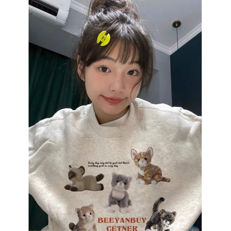 Áo Sweater Nỉ Bông MÈO BEEYANBUY Áo Sweater Nỉ ngoại Form Rộng Nam Nữ Unisex Dáng Oversize Tay Bông Xám Tiêu