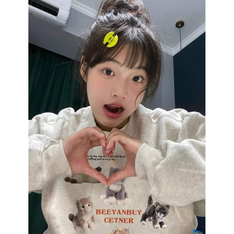 Áo Sweater Nỉ Bông MÈO BEEYANBUY Áo Sweater Nỉ ngoại Form Rộng Nam Nữ Unisex Dáng Oversize Tay Bông Xám Tiêu