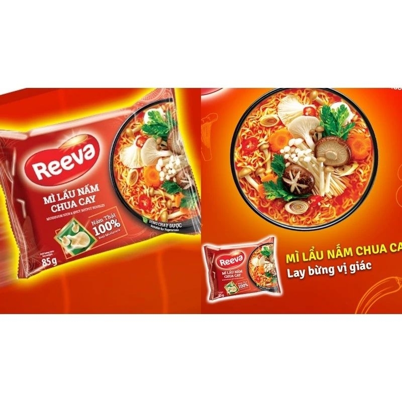 MỲ LẨU NẤM CHUA CAY REEVA GÓI 85G CÓ GÓI NẤM