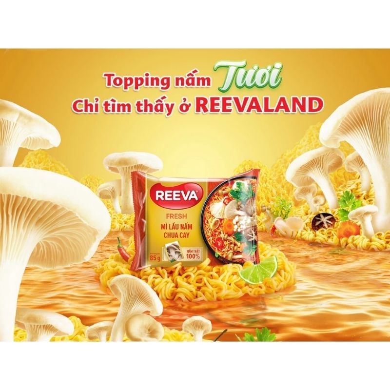 MỲ LẨU NẤM CHUA CAY REEVA GÓI 85G CÓ GÓI NẤM