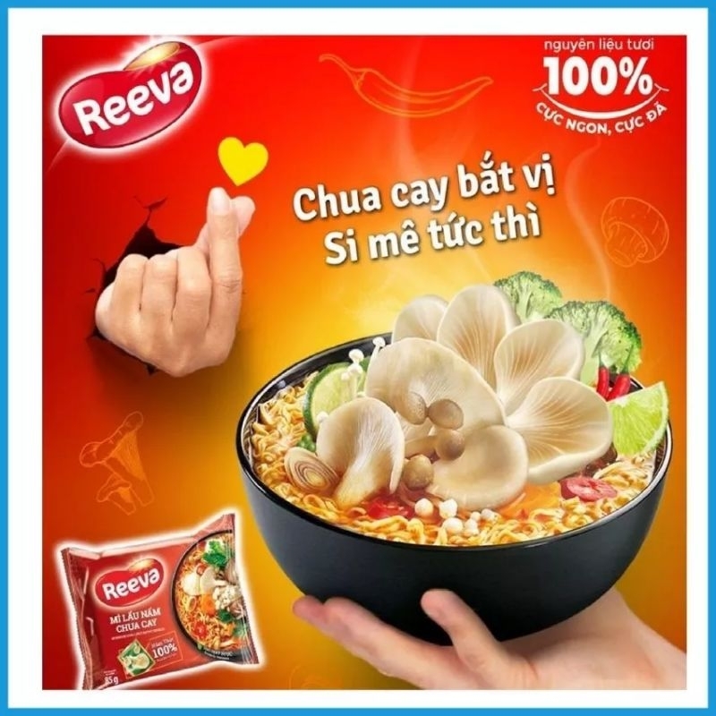 MỲ LẨU NẤM CHUA CAY REEVA GÓI 85G CÓ GÓI NẤM