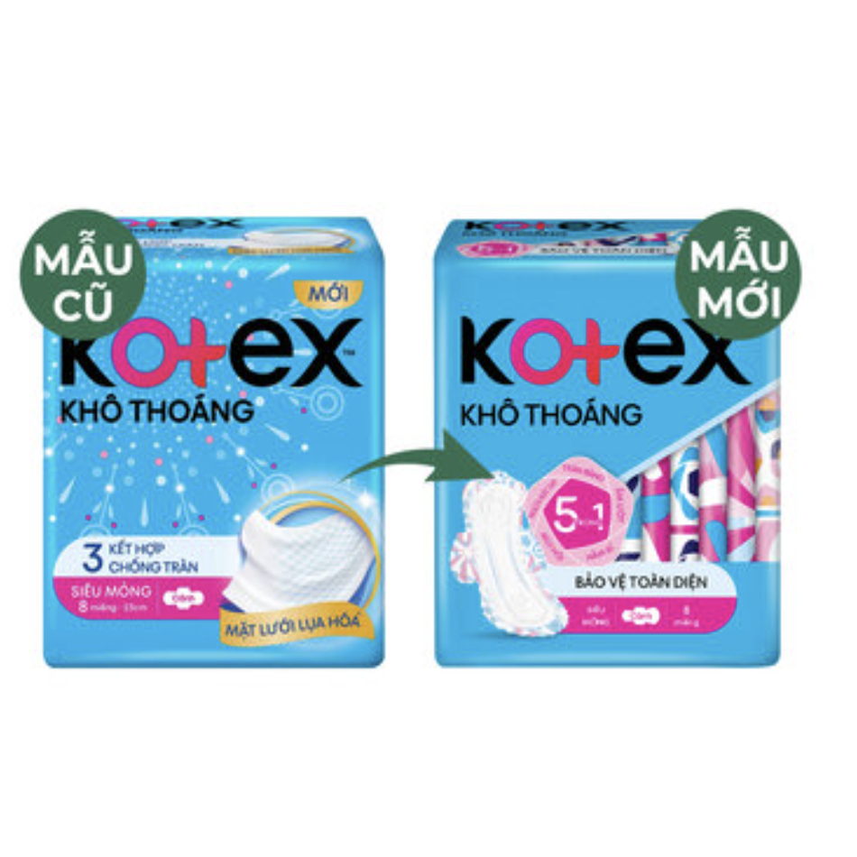 Băng Vệ Sinh Kotex Khô Thoáng Siêu Mỏng Cánh 23cm 8 Miếng [CHÍNH HÃNG Kimberly-Clark Việt Nam]