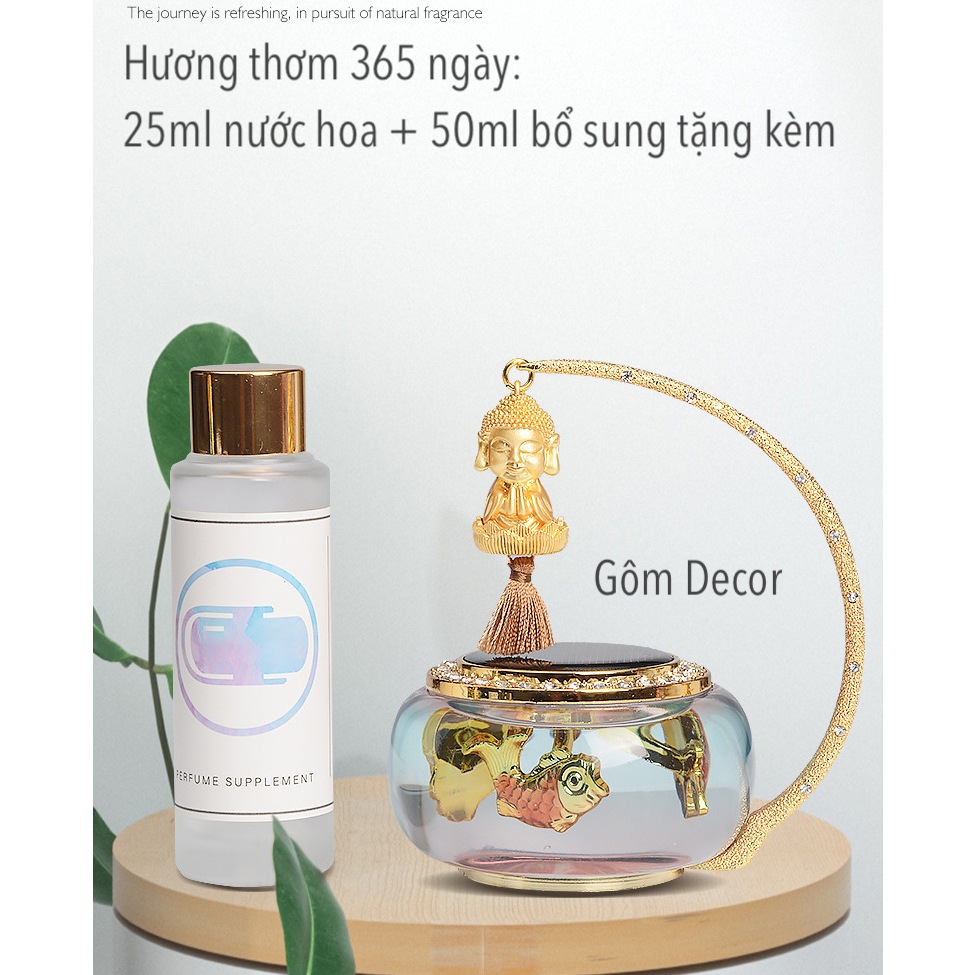 Nước hoa tượng Phật, trang trí xoay bằng năng lượng mặt trời gắn taplo xe hơi, xe ôtô