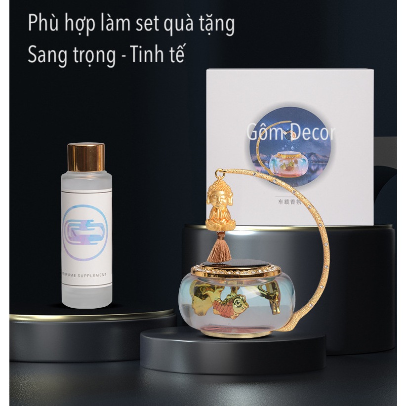 Nước hoa tượng Phật, trang trí xoay bằng năng lượng mặt trời gắn taplo xe hơi, xe ôtô