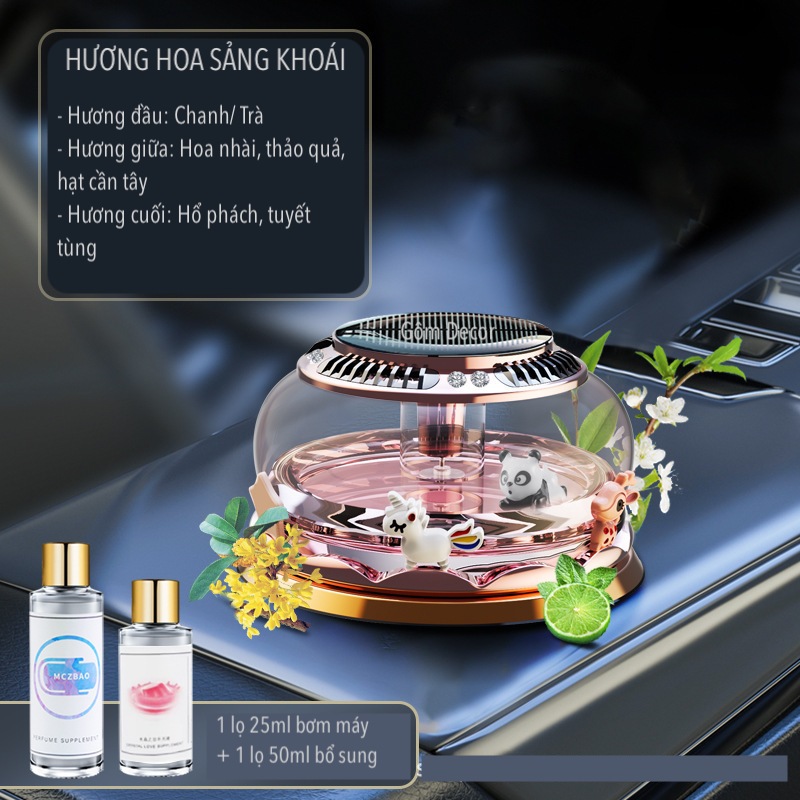 Nước hoa vòng quay Mini Zoo, trang trí xoay bằng năng lượng mặt trời gắn taplo xe hơi, xe ôtô