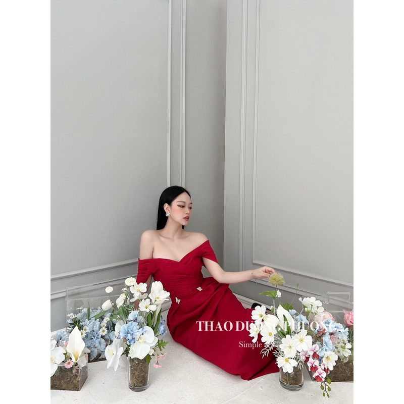 ❤️ Váy dạ trễ vai Chất dạ text 2 lớp, fom váy được xếp ly rúm eo ❤️