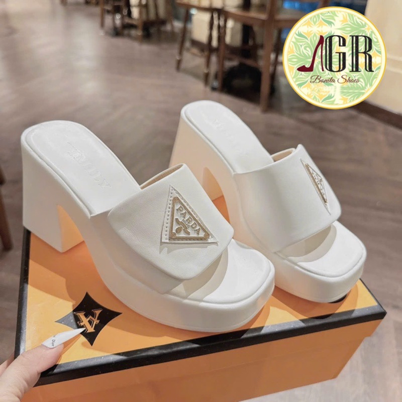 Dép xuồng bản phồng khoá P da đế Pu cao 8 cm