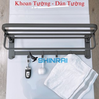 ( Dán Tường - Khoan Tường ) Giá Treo Khăn Tắm , Giàn Khăn Vắt , Treo Quần Áo INOX SUS304 Xám Titan Siêu Dày SHINRAI