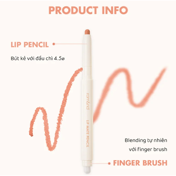 Chì Kẻ Viền Môi Nhung Lì, Lâu Trôi, Thiết Kế 2 Đầu ROMAND Lip Mate Pencil 0.5g