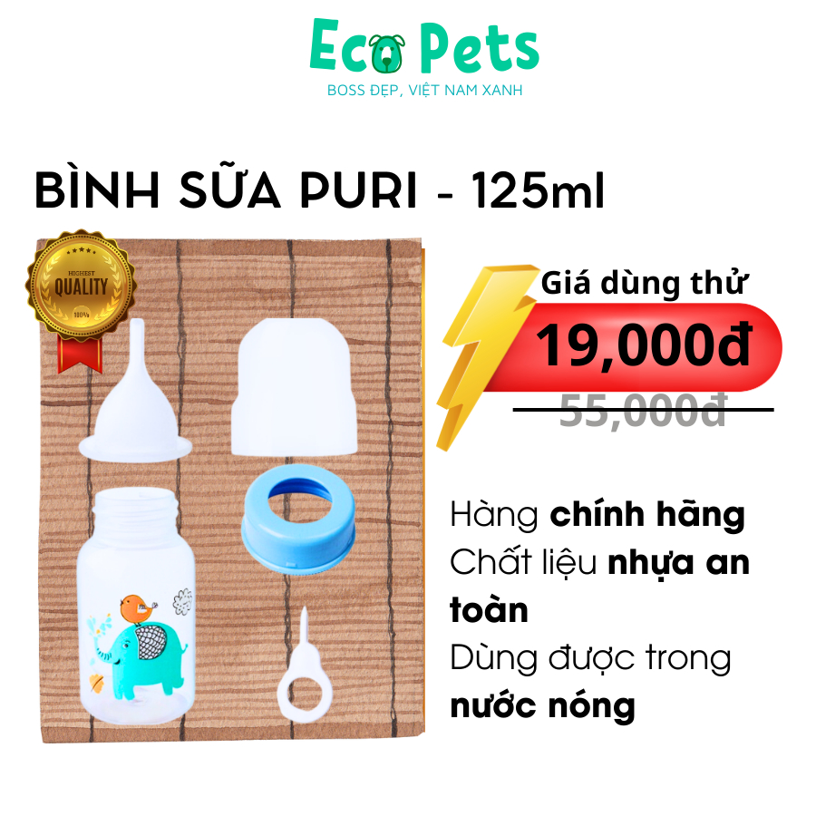 Bình sữa PURI ECOPETS cho chó mèo con uống sữa phụ kiện uống sữa cho mèo nhựa an toàn bảo vệ sức khoẻ - 125ML ECOPETS