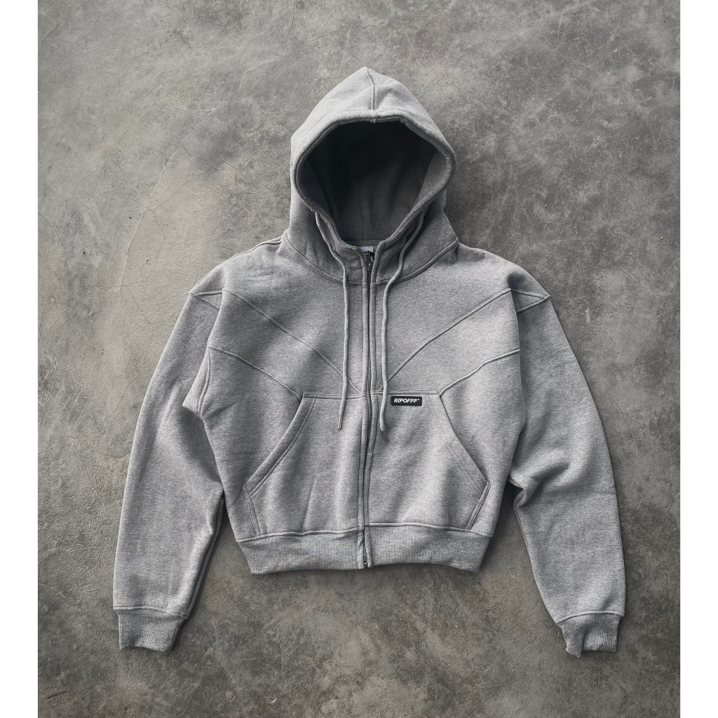 RIPOFFF Boxy Zip Hoodie - Black/Grey