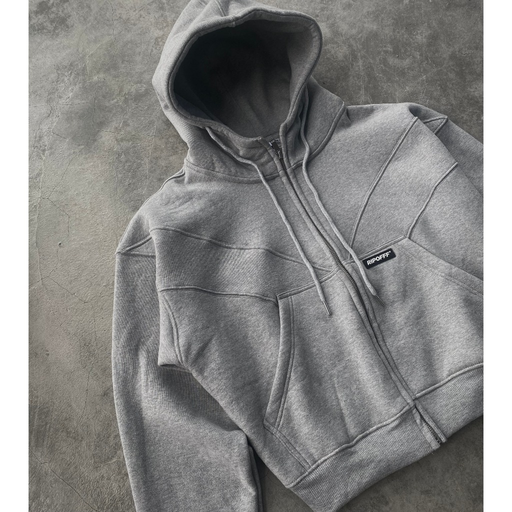 RIPOFFF Boxy Zip Hoodie - Black/Grey