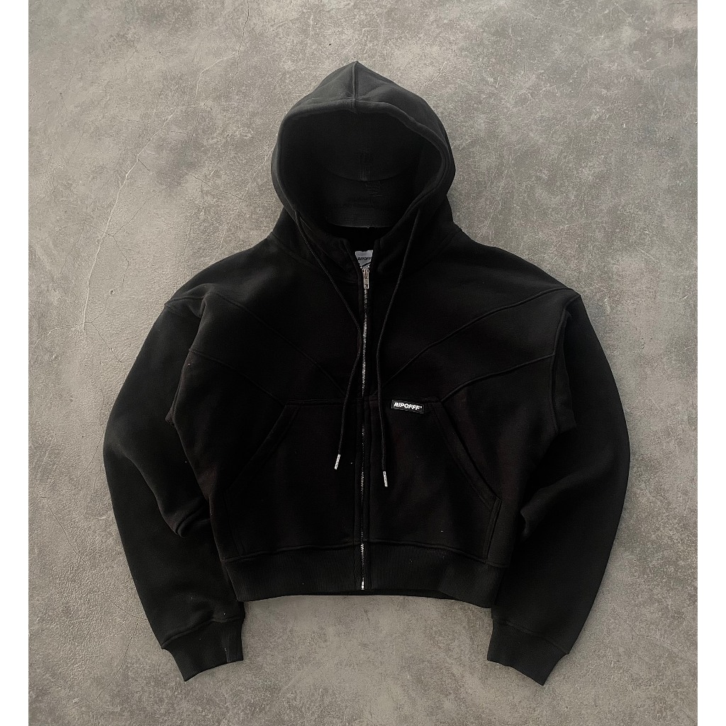 RIPOFFF Boxy Zip Hoodie - Black/Grey