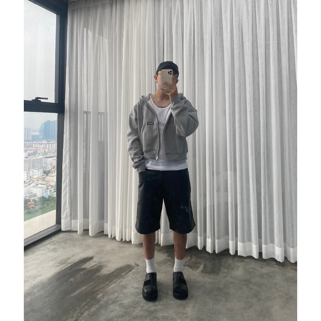 RIPOFFF Boxy Zip Hoodie - Black/Grey