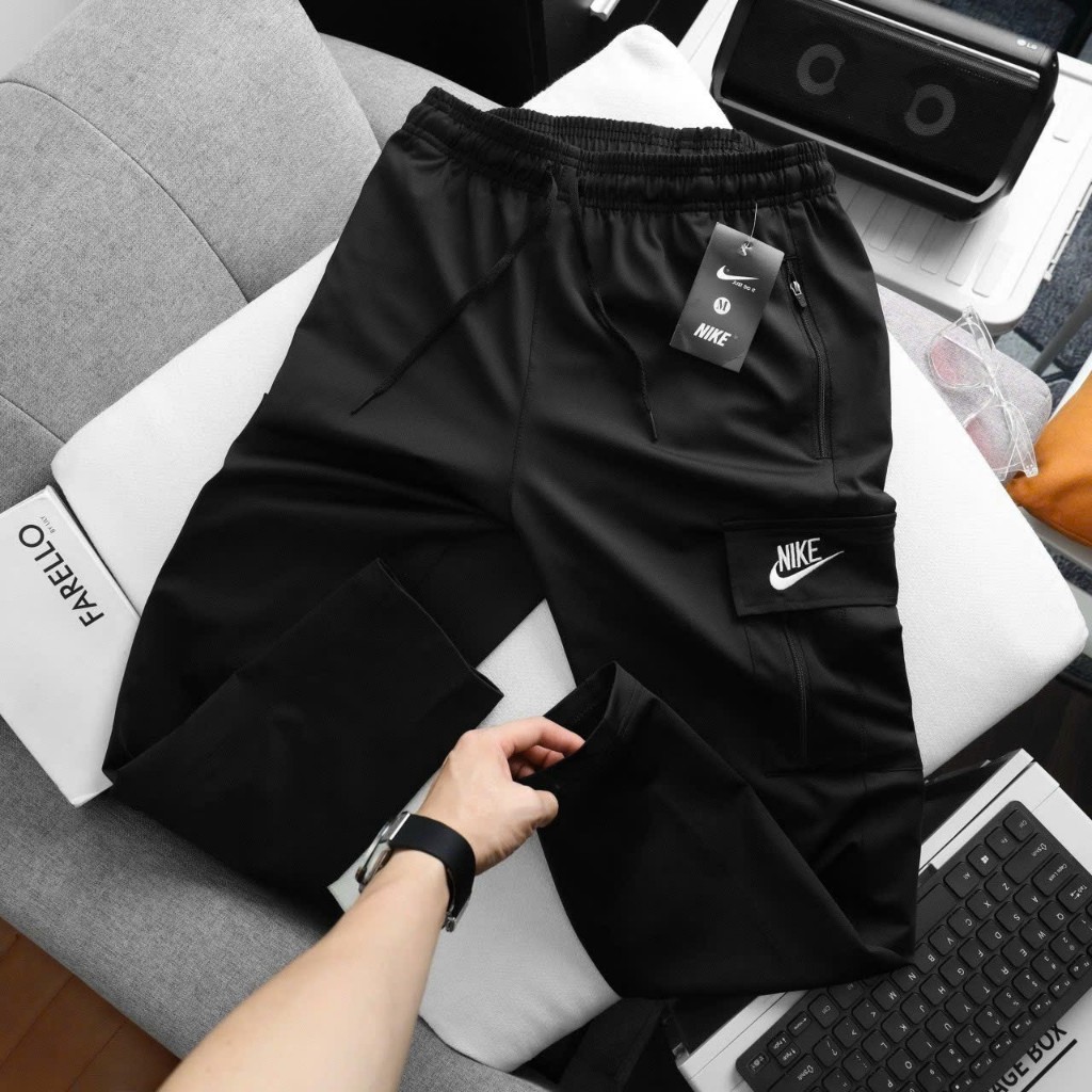 Quần thun thể thao nam Big Size tập gym lưng thun dây rút túi hộp khóa kéo dáng quần suông ống không bo - NK