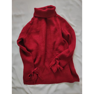 [2hand clothing]Áo len đỏ đô cổ lọ