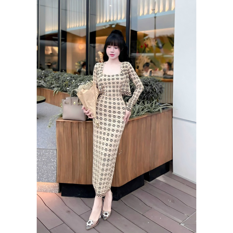 Đầm Body Ren Hoa Dáng Dài Kèm Áo Choàng _Hàng Đẹp_Ảnh thật