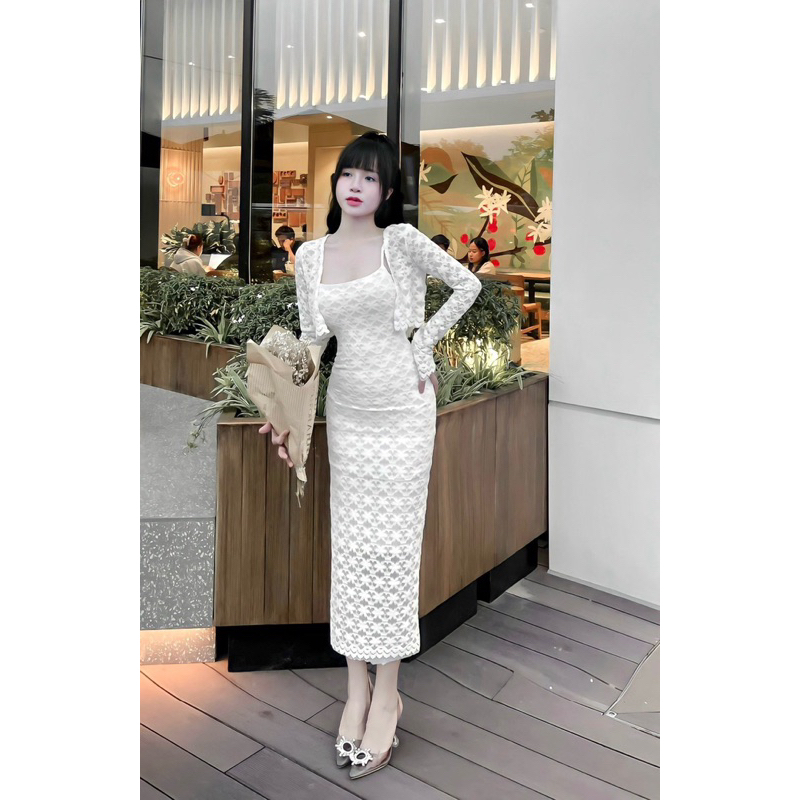 Đầm Body Ren Hoa Dáng Dài Kèm Áo Choàng _Hàng Đẹp_Ảnh thật